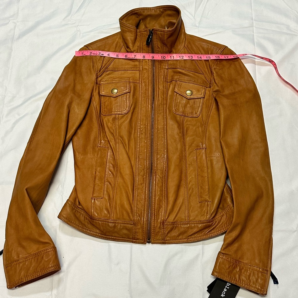 Black Rivet Cognac Tailored Leather Jacket | Pockets | Collar Ladies Size M NWT - Picture 11 of 15